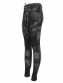 Grey Gothic Punk Metal Buckle Printed Leggings for Women