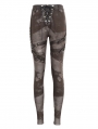 Brown Gothic Punk Metal Buckle Printed Leggings for Women