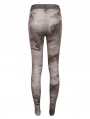 Brown Gothic Punk Metal Buckle Printed Leggings for Women