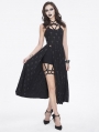 Black Gothic Punk Cross Print Pentagram Strap Sexy Split Dress