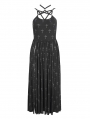 Black Gothic Punk Cross Print Pentagram Strap Sexy Split Dress