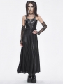 Black Gothic Punk Leather Spliced Slip Maxi Dress