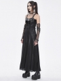 Black Gothic Punk Leather Spliced Slip Maxi Dress