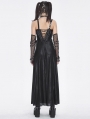 Black Gothic Punk Leather Spliced Slip Maxi Dress