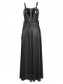 Black Gothic Punk Leather Spliced Slip Maxi Dress
