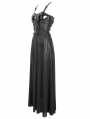 Black Gothic Punk Leather Spliced Slip Maxi Dress