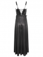 Black Gothic Punk Leather Spliced Slip Maxi Dress