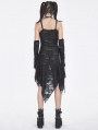 Black Gothic Punk Irregular Slip Dress with Detachable Sleeves