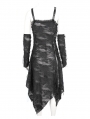 Black Gothic Punk Irregular Slip Dress with Detachable Sleeves
