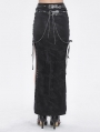 Black Gothic Punk Buckle Chain Sexy Long Split Skirt