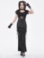 Black Gothic Punk Buckle Chain Sexy Long Split Skirt