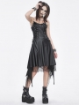 Black Gothic Punk Chain Strap Slip Irregular Dress