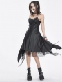 Black Gothic Punk Chain Strap Slip Irregular Dress