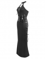 Black Gothic Punk Sexy Sleeveless Halter Neck Maxi Dress