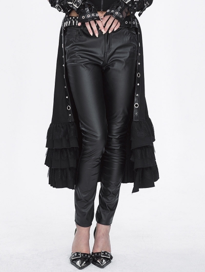 Black Gothic Punk Open Front Ruffle Hem Half Skirt