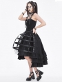 Black Gothic Punk Open Front Ruffle Hem Half Skirt