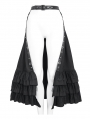 Black Gothic Punk Open Front Ruffle Hem Half Skirt