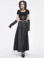 Black Gothic Punk Studded Leather Belt Long Sexy Slit Skirt