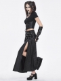 Black Gothic Punk Studded Leather Belt Long Sexy Slit Skirt