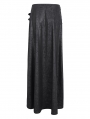 Black Gothic Punk Studded Leather Belt Long Sexy Slit Skirt