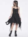 Black Gothic Ripped Irregular Chain Strap Slip Irregular Dress