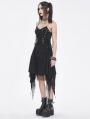 Black Gothic Ripped Irregular Chain Strap Slip Irregular Dress