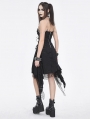 Black Gothic Ripped Irregular Chain Strap Slip Irregular Dress