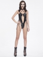 Black Gothic Hollow Out O-Ring PU Leather One-Piece Sexy Lingerie