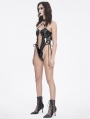Black Gothic Hollow Out O-Ring PU Leather One-Piece Sexy Lingerie