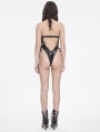 Black Gothic Hollow Out O-Ring PU Leather One-Piece Sexy Lingerie