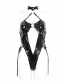 Black Gothic Hollow Out O-Ring PU Leather One-Piece Sexy Lingerie