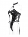 Black Gothic Hollow Out O-Ring PU Leather One-Piece Sexy Lingerie