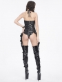 Black Gothic Zip-Up Halter PU Leather One-Piece Sexy Lingerie
