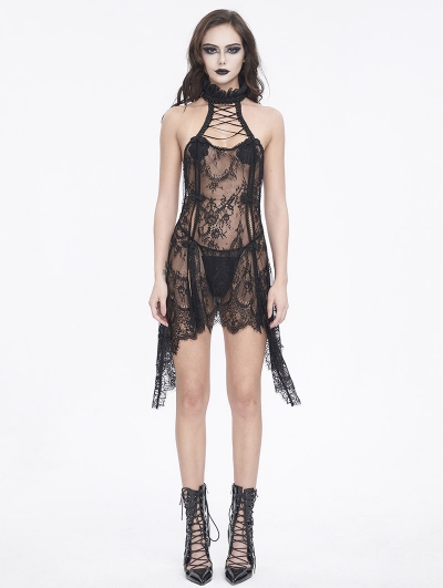 Black Gothic Perspective Lace Backless Sexy Lingerie