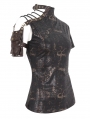 Brown Steampunk Gothic Asymmetric Shoulder Short Sleeve T-Shirt for Women