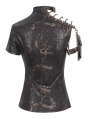 Brown Steampunk Gothic Asymmetric Shoulder Short Sleeve T-Shirt for Women