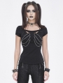 Black Gothic Punk Cutout Chain Short Sleeve T-Shirt for Women