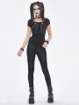 Black Gothic Punk Cutout Chain Short Sleeve T-Shirt for Women