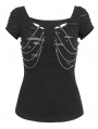 Black Gothic Punk Cutout Chain Short Sleeve T-Shirt for Women