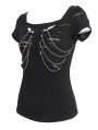 Black Gothic Punk Cutout Chain Short Sleeve T-Shirt for Women