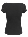 Black Gothic Punk Cutout Chain Short Sleeve T-Shirt for Women