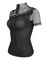 Black Gothic Punk O-Ring Decor Fishnet Short Sleeve T-Shirt for Women