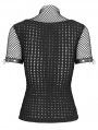 Black Gothic Punk O-Ring Decor Fishnet Short Sleeve T-Shirt for Women