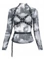 Black Gothic Studded Harness Long Sleeve T-Shirt for Women
