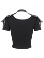 Black Gothic Punk Net Spliced Lace-Up Short Sleeve T-Shirt for Women