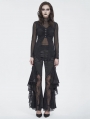 Black Gothic Long Irregular Trumpet Sleeve Mesh Top for Women