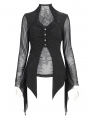 Black Gothic Long Irregular Trumpet Sleeve Mesh Top for Women