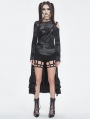 Black Gothic Punk Asymmetric Side Buckle Long Sleeve Top for Women