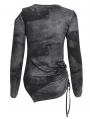 Black Gothic Punk Asymmetric Side Buckle Long Sleeve Top for Women