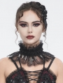 Black Gothic Beading Cross Lace Pleated Collar